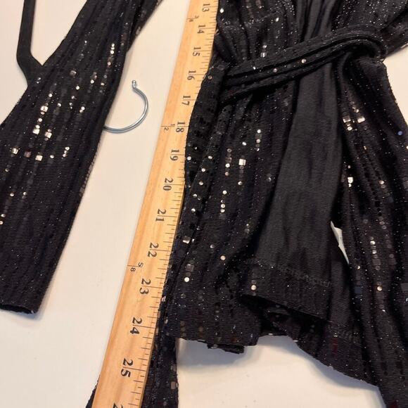 NWT JLUXLABEL Black Sequined Belted Cardigan Medium - Picture 9 of 9